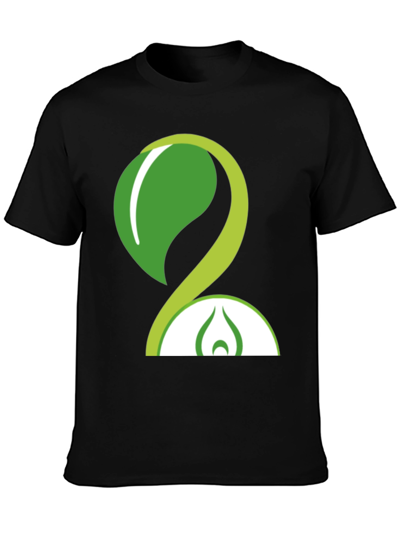 Eco-Friendly Green Leaf Design Black T-Shirt