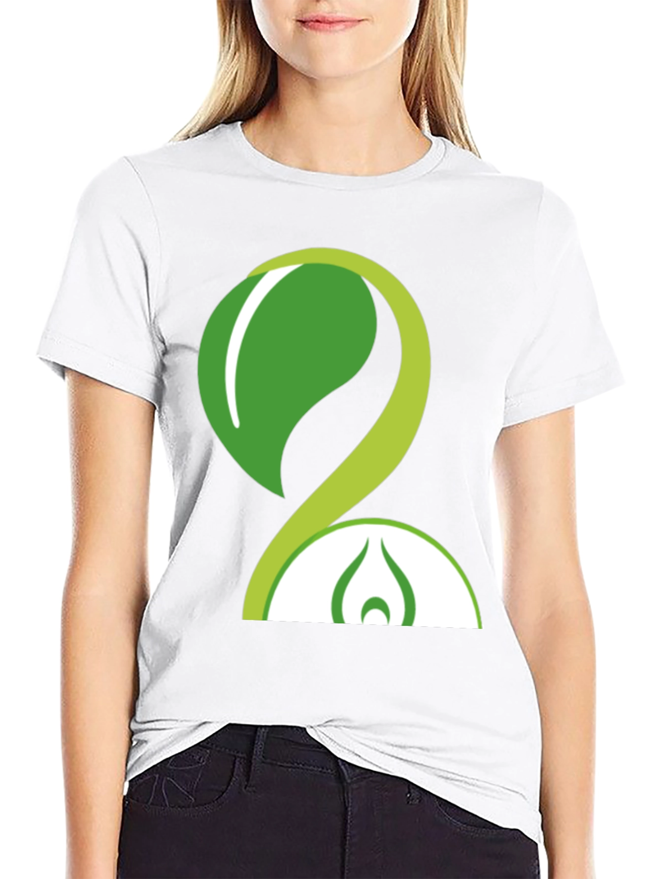 Eco-Friendly Green Leaf Design Black T-Shirt