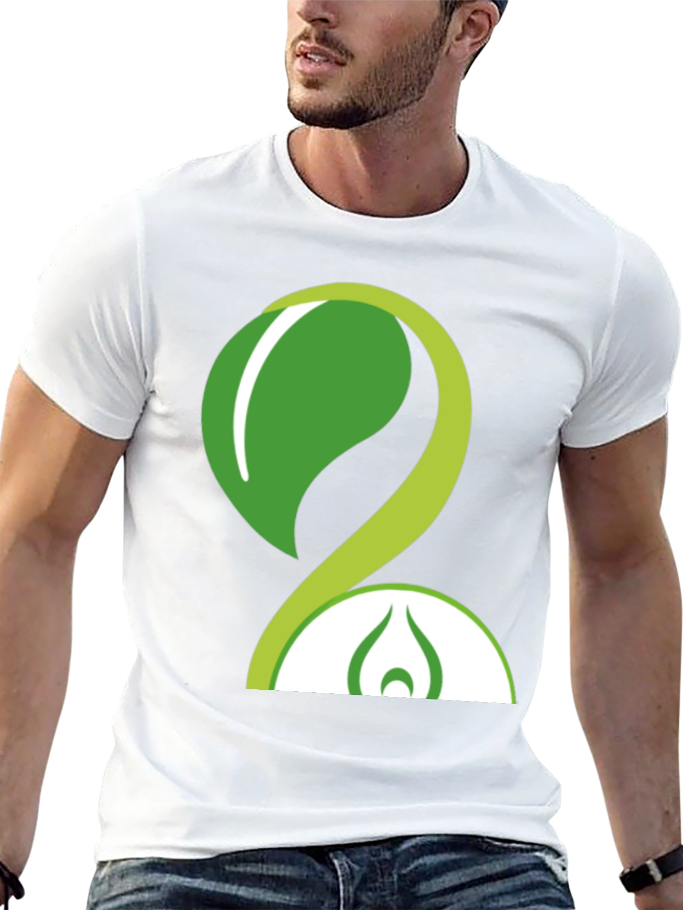 Eco-Friendly Green Leaf Design Black T-Shirt