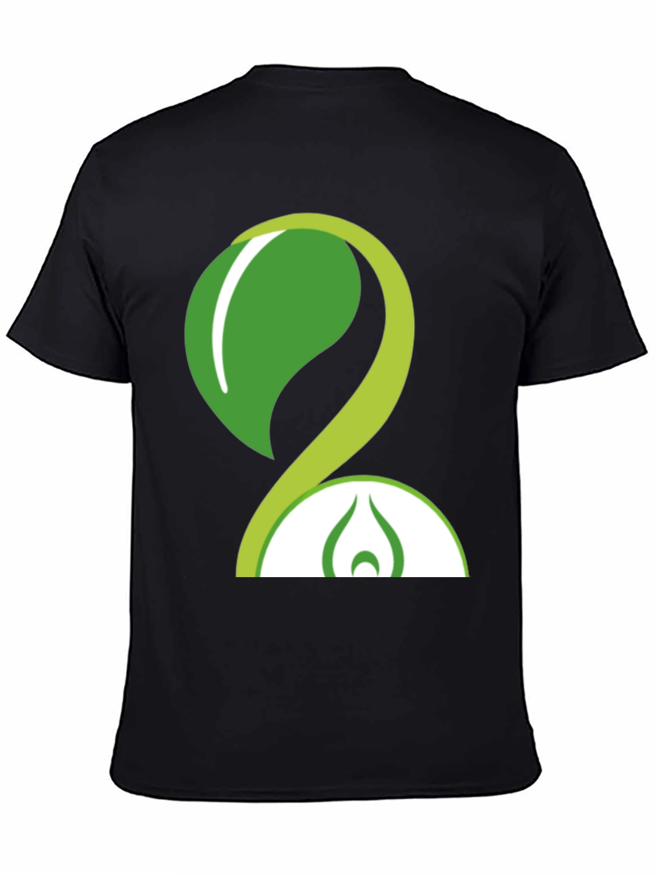Eco-Friendly Green Leaf Design Black T-Shirt