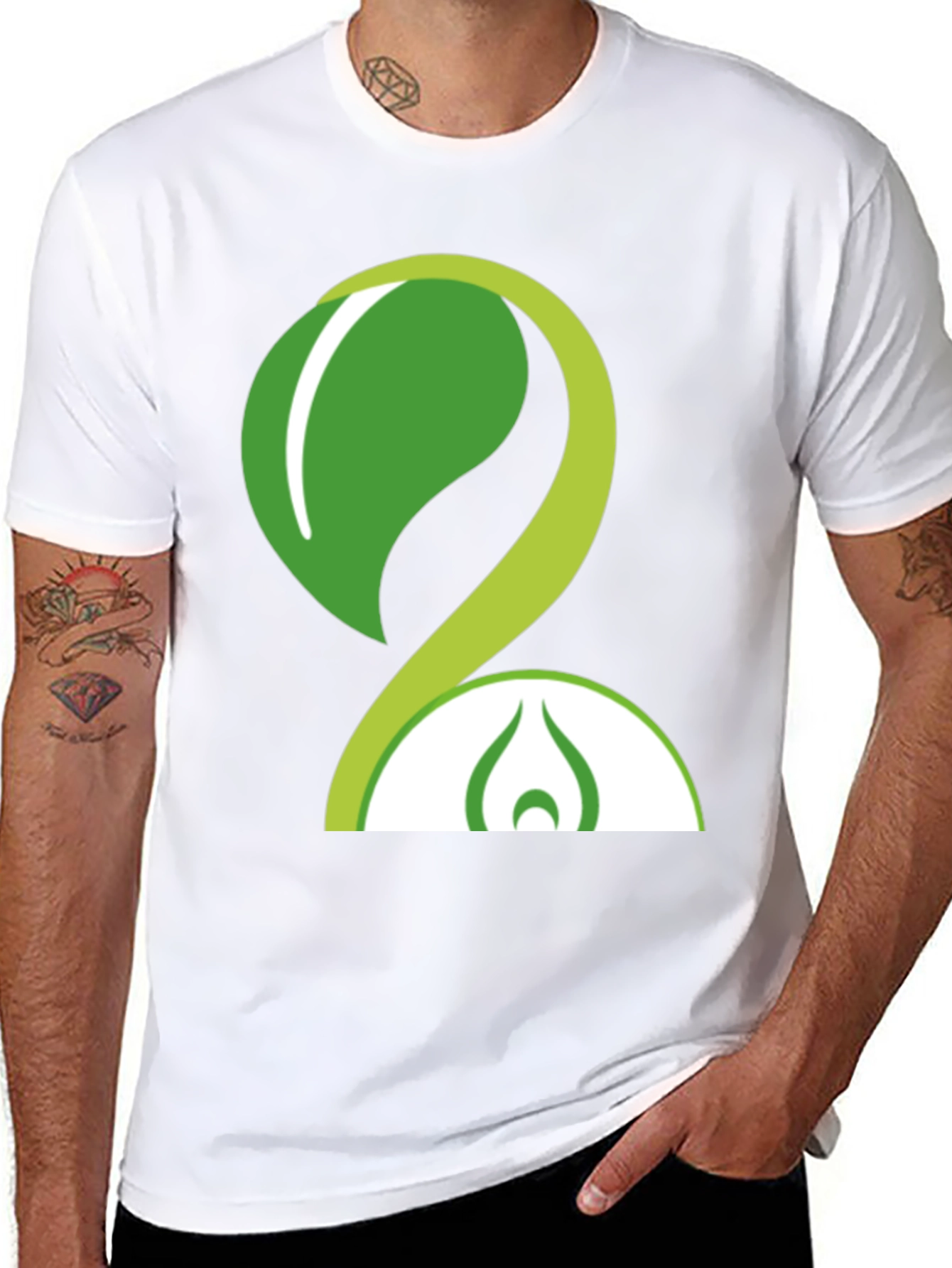 Eco-Friendly Green Leaf Design Black T-Shirt