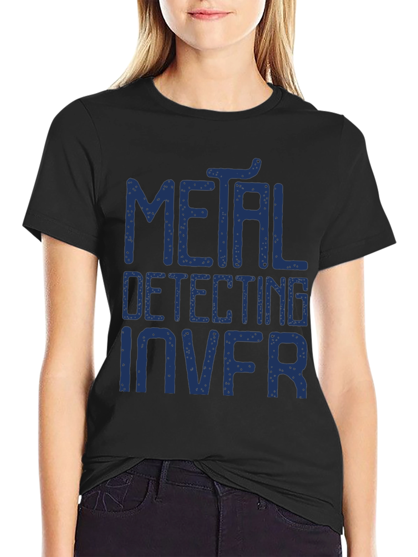 Metal Detecting T-Shirt - Blue Text on Black