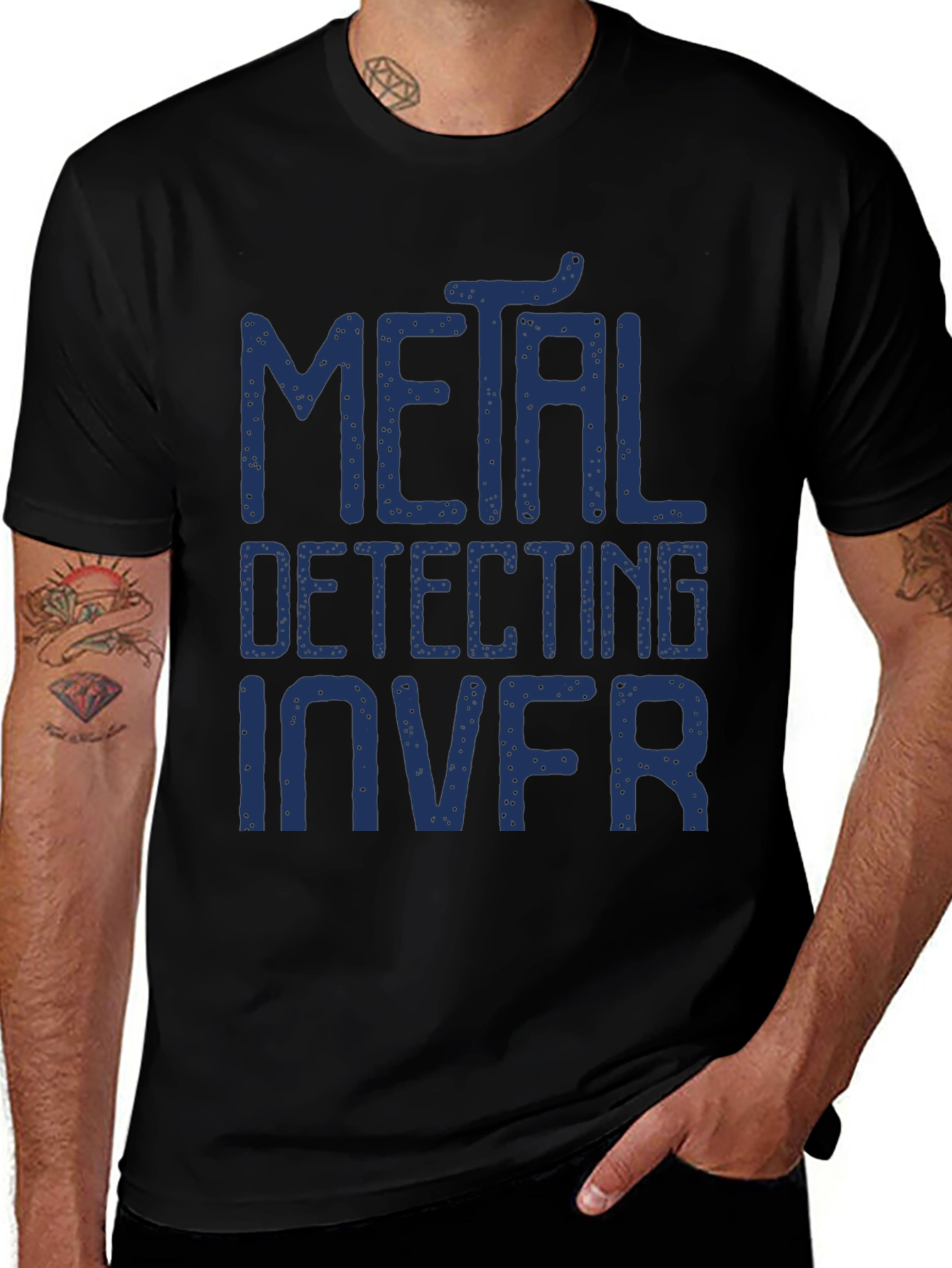 Metal Detecting T-Shirt - Blue Text on Black