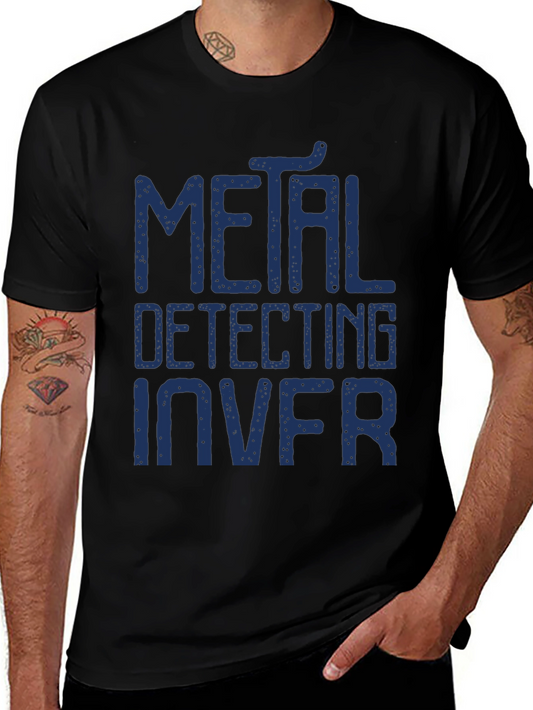 Metal Detecting T-Shirt - Blue Text on Black