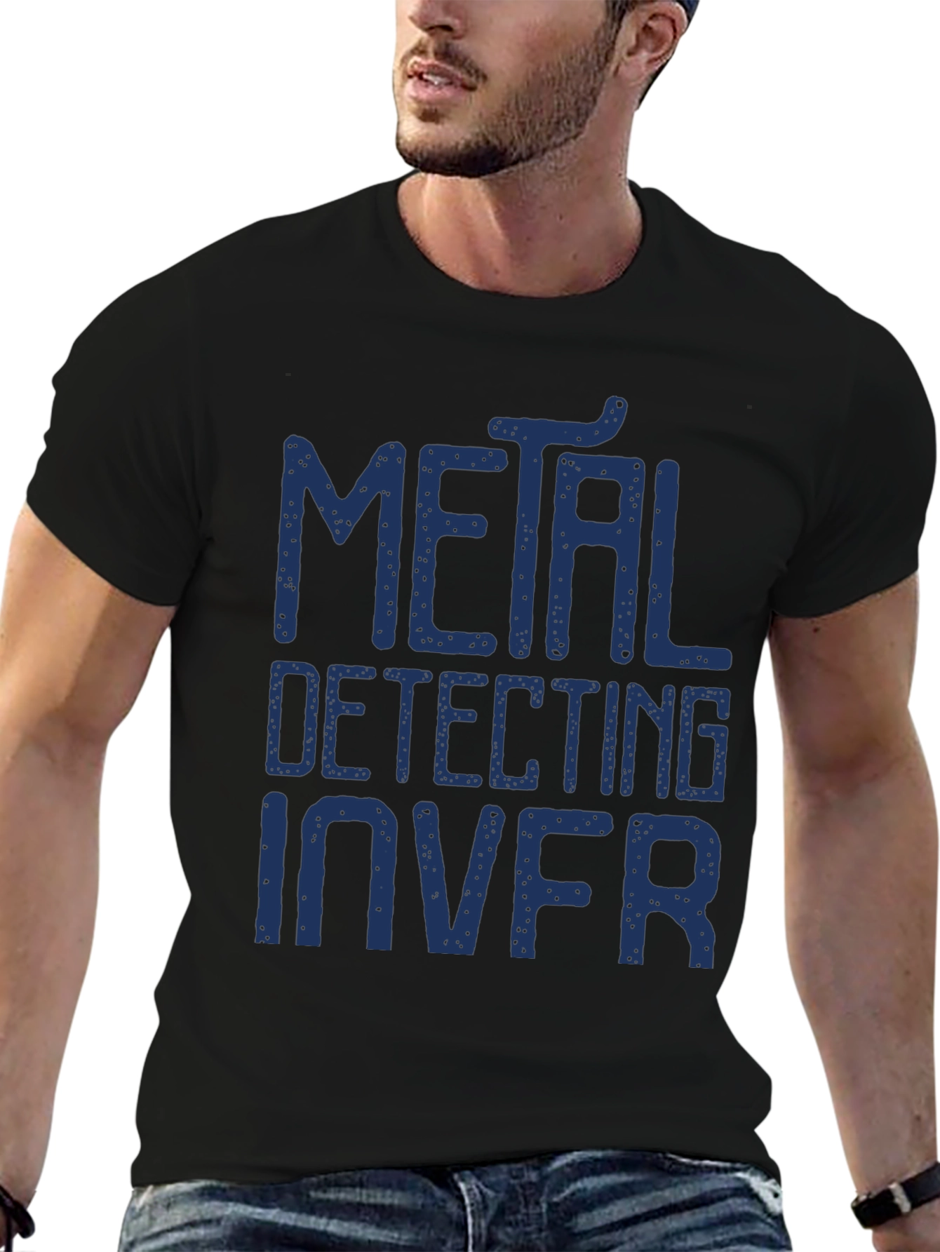 Metal Detecting T-Shirt - Blue Text on Black