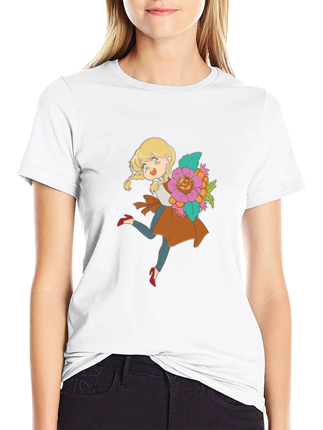 Floral Girl Cartoon Graphic Tee
