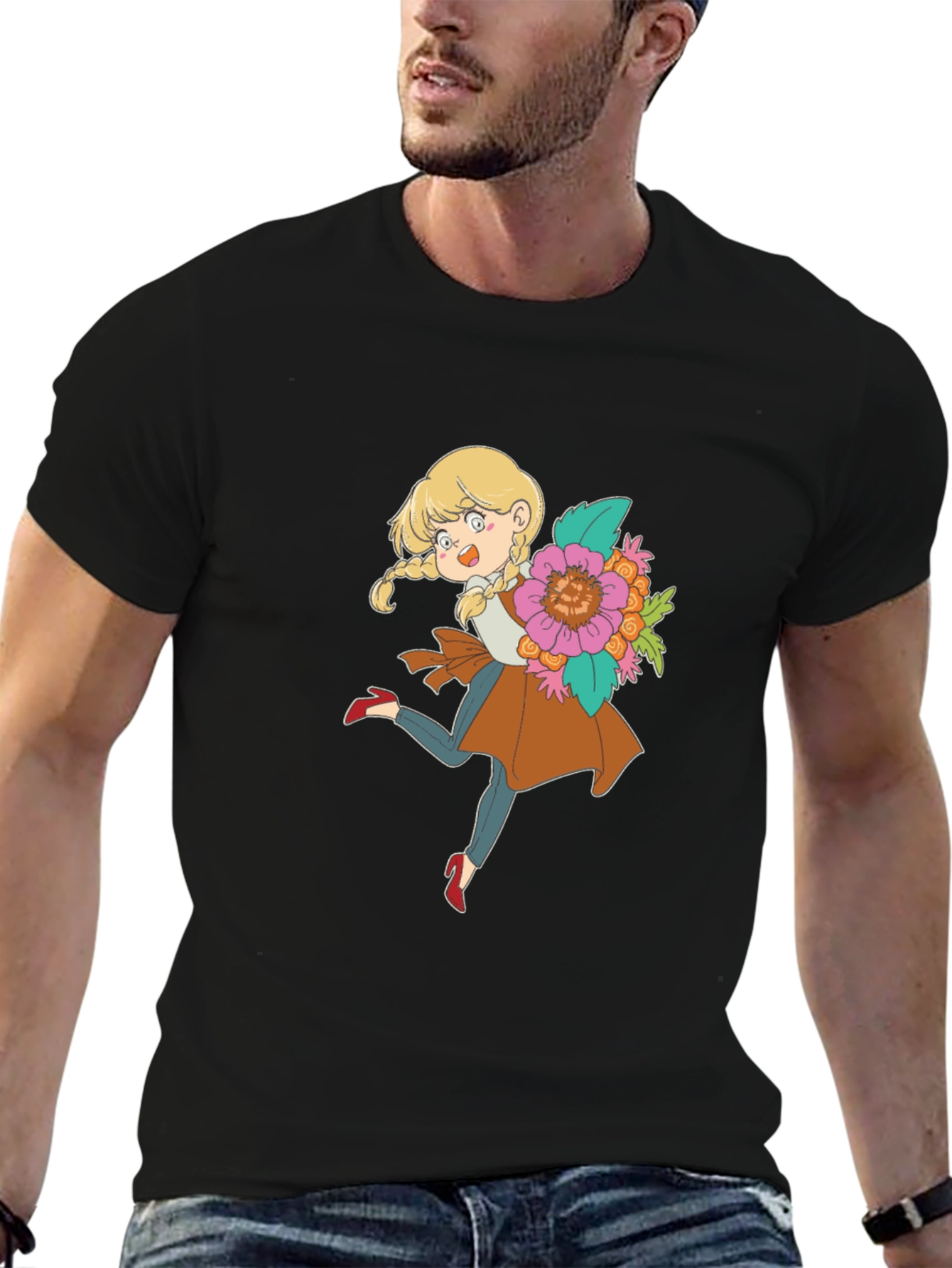 Floral Girl Cartoon Graphic Tee