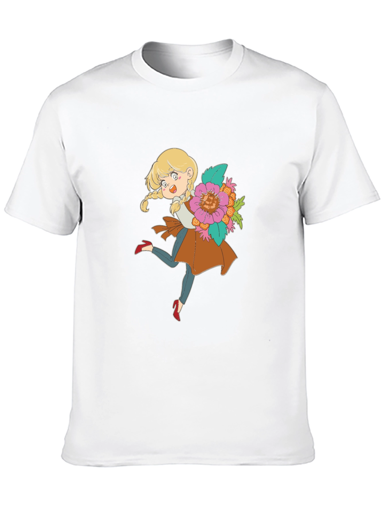 Floral Girl Cartoon Graphic Tee