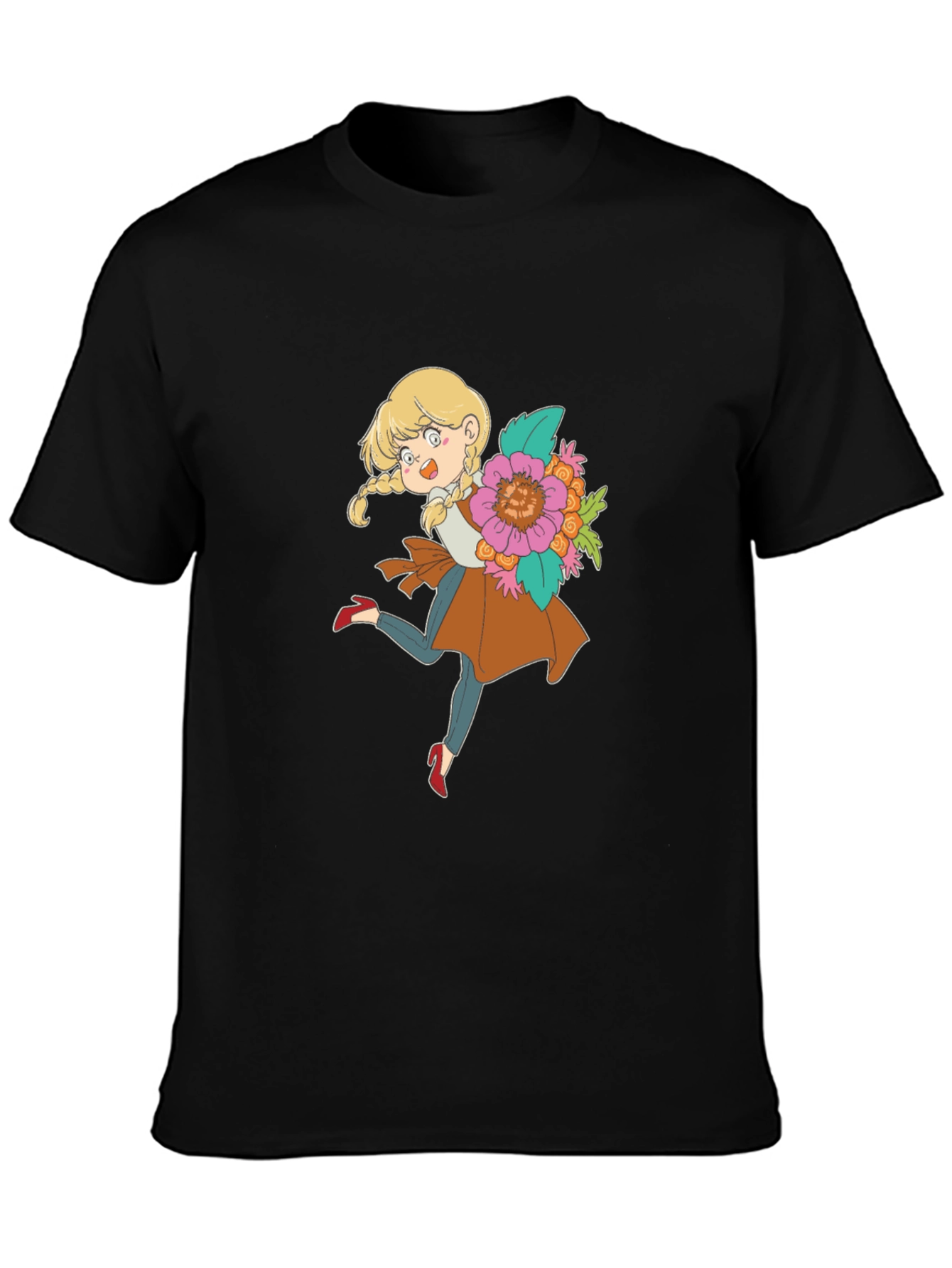 Floral Girl Cartoon Graphic Tee