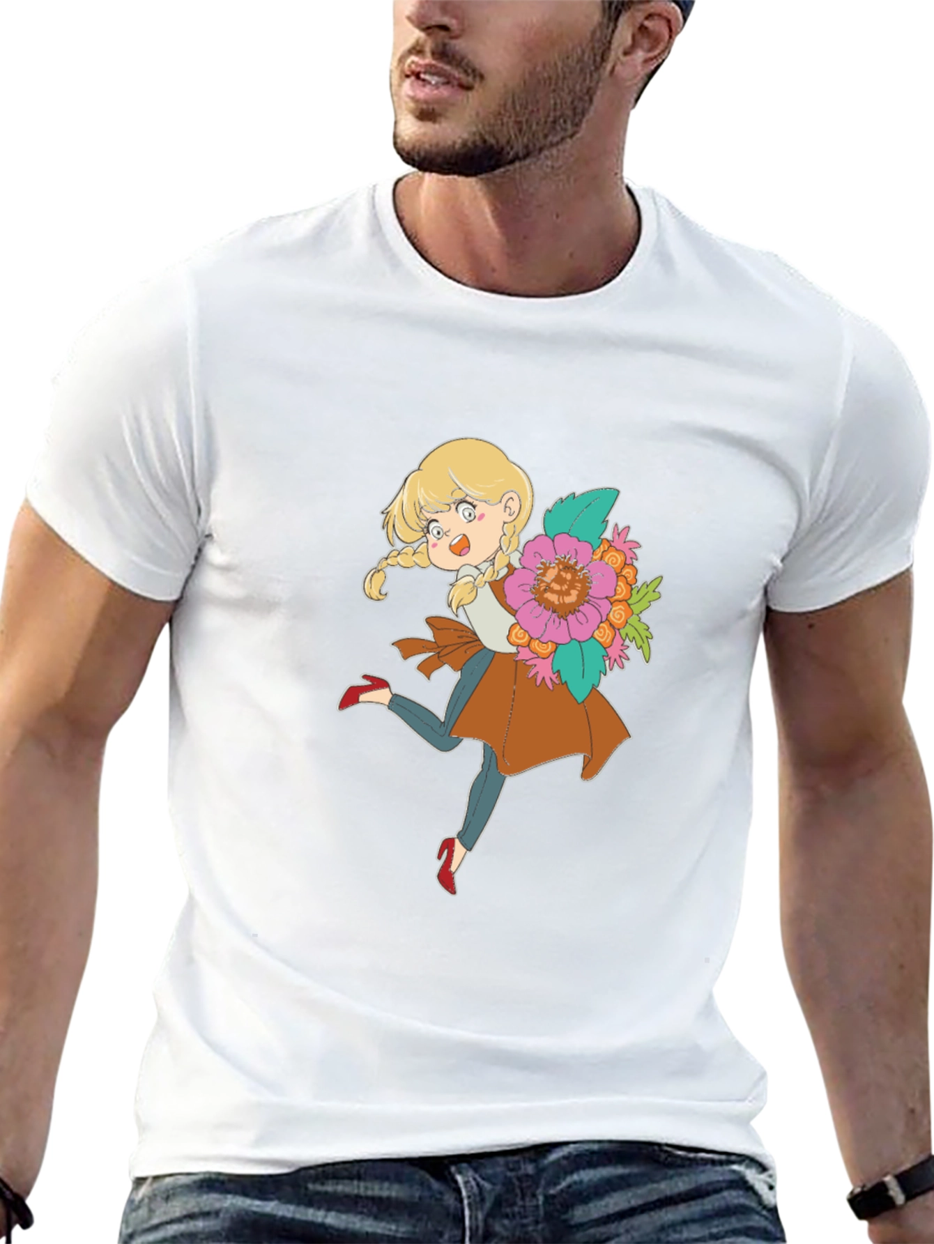 Floral Girl Cartoon Graphic Tee