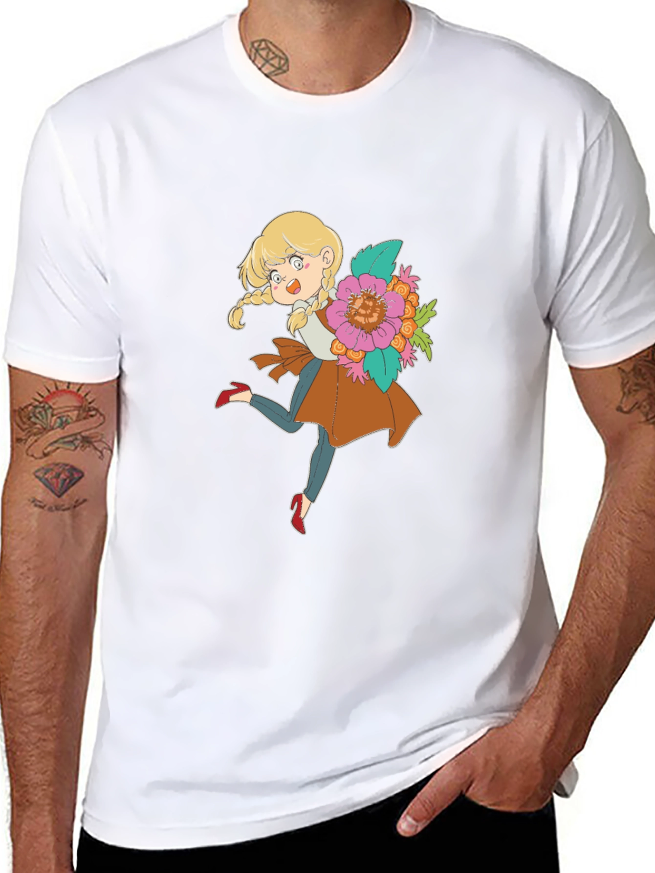 Floral Girl Cartoon Graphic Tee