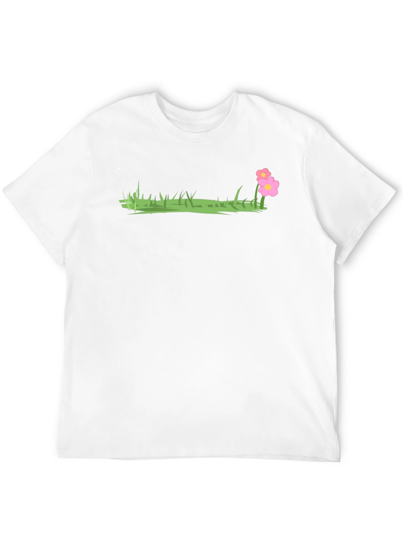 Black T-Shirt with Grass and Flower Design