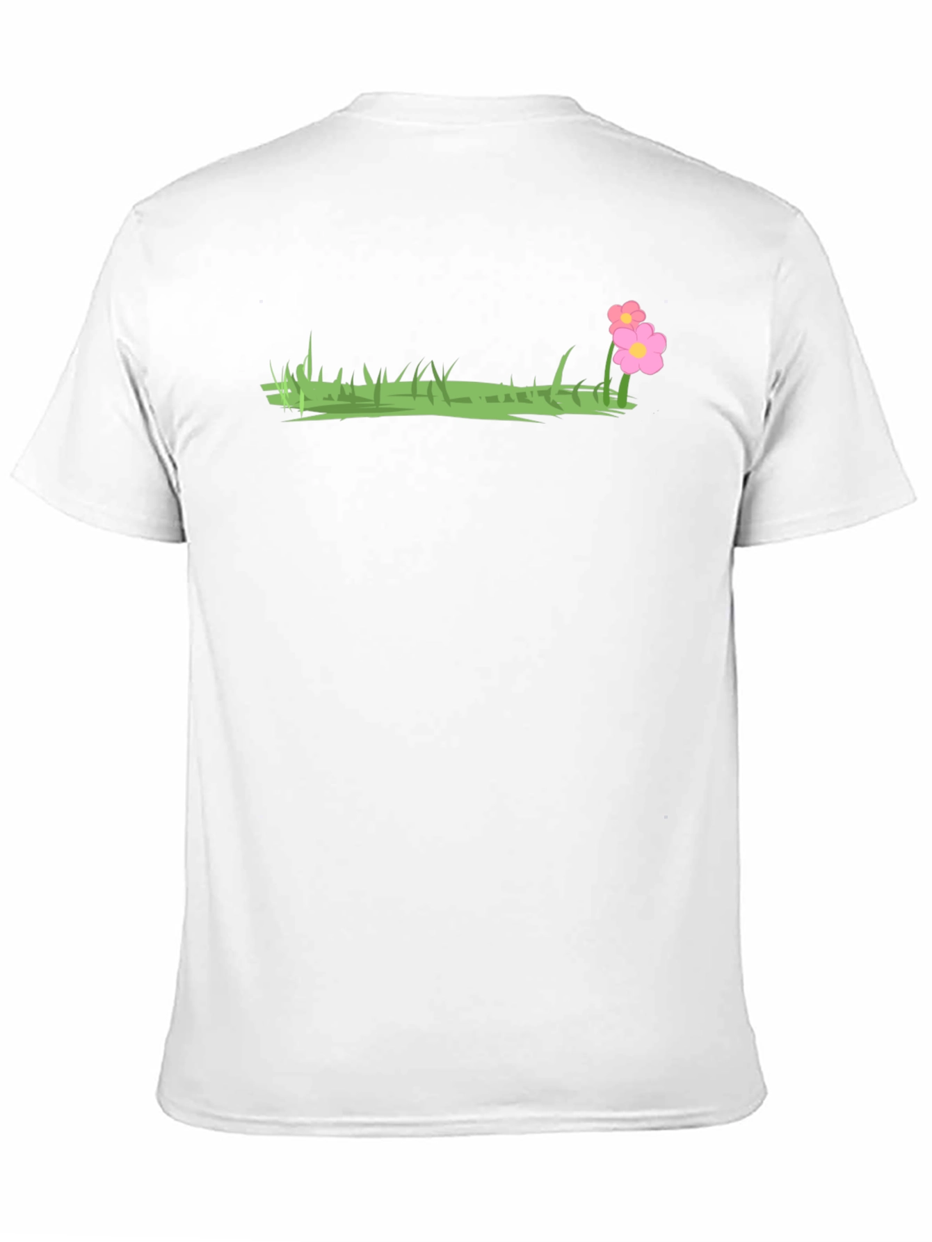 Black T-Shirt with Grass and Flower Design