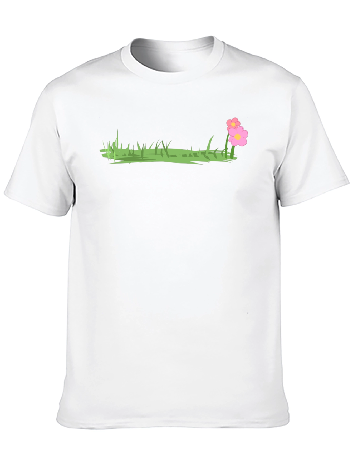 Black T-Shirt with Grass and Flower Design
