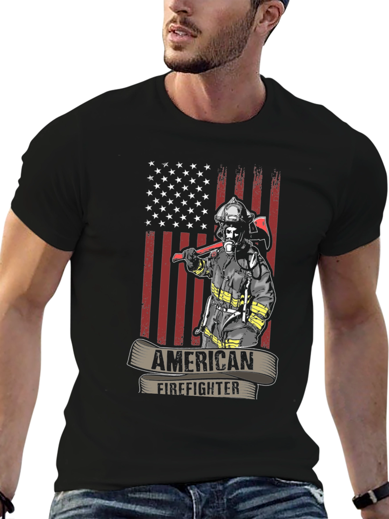 American Firefighter T-Shirt - USA Flag Design