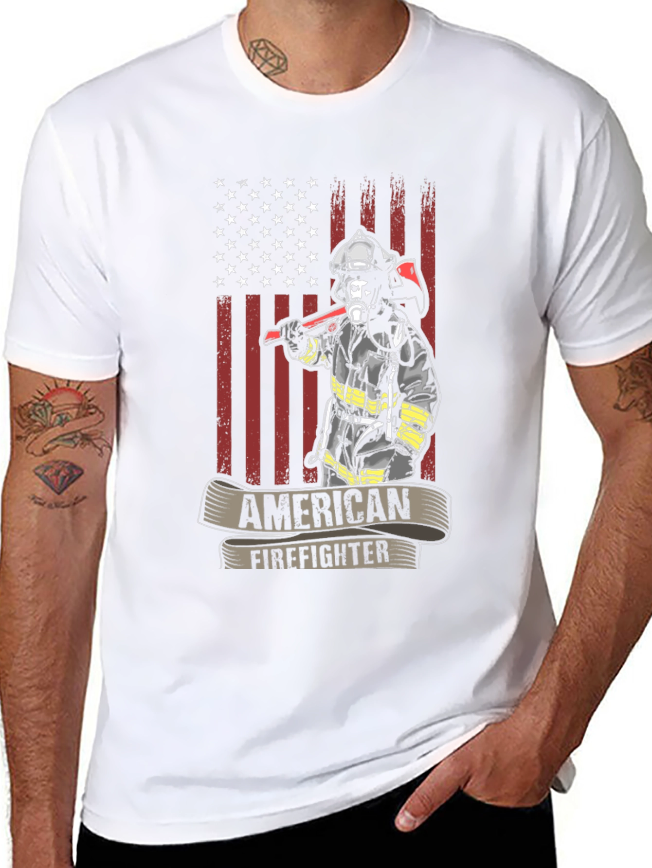 American Firefighter T-Shirt - USA Flag Design