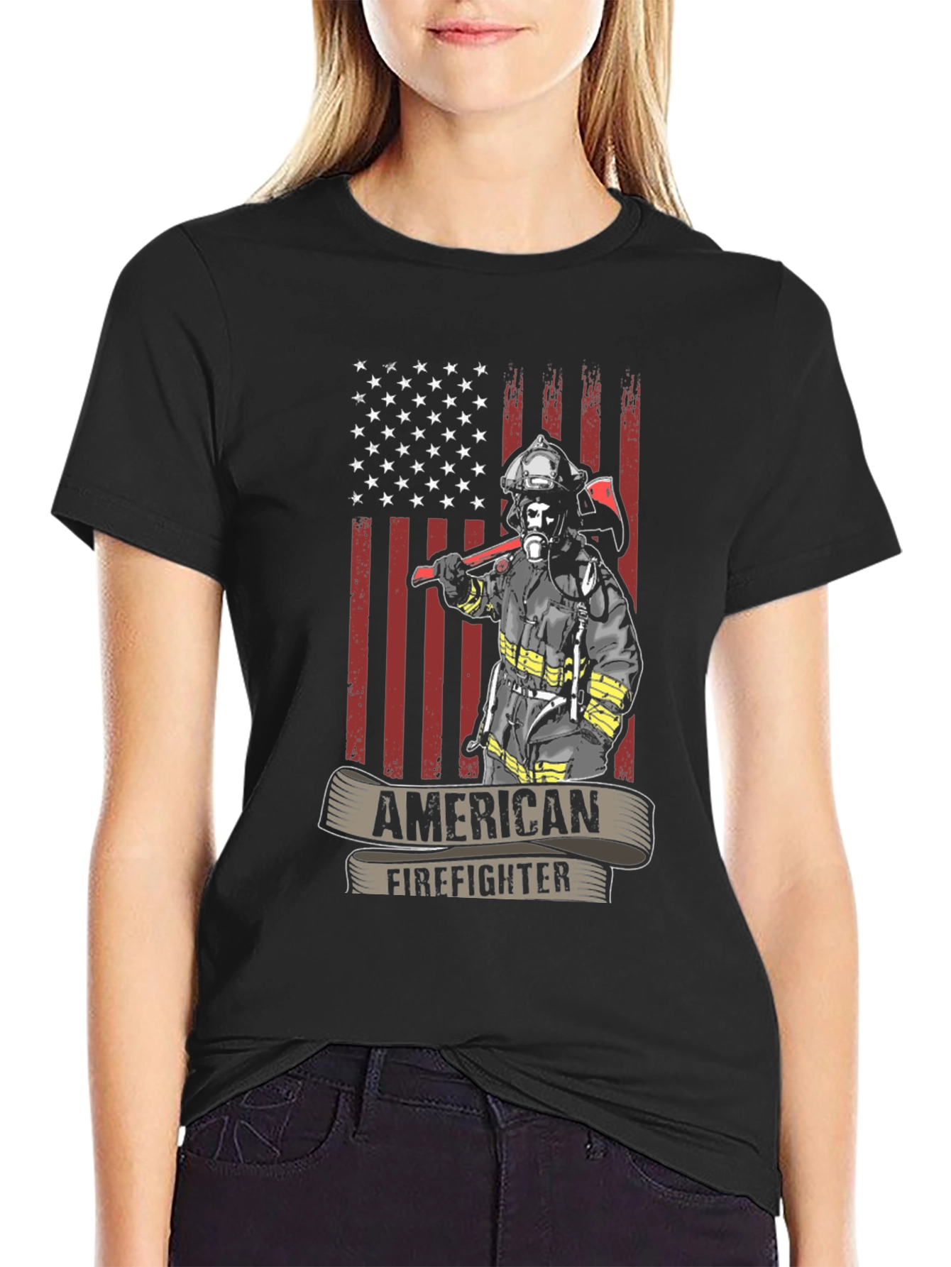American Firefighter T-Shirt - USA Flag Design