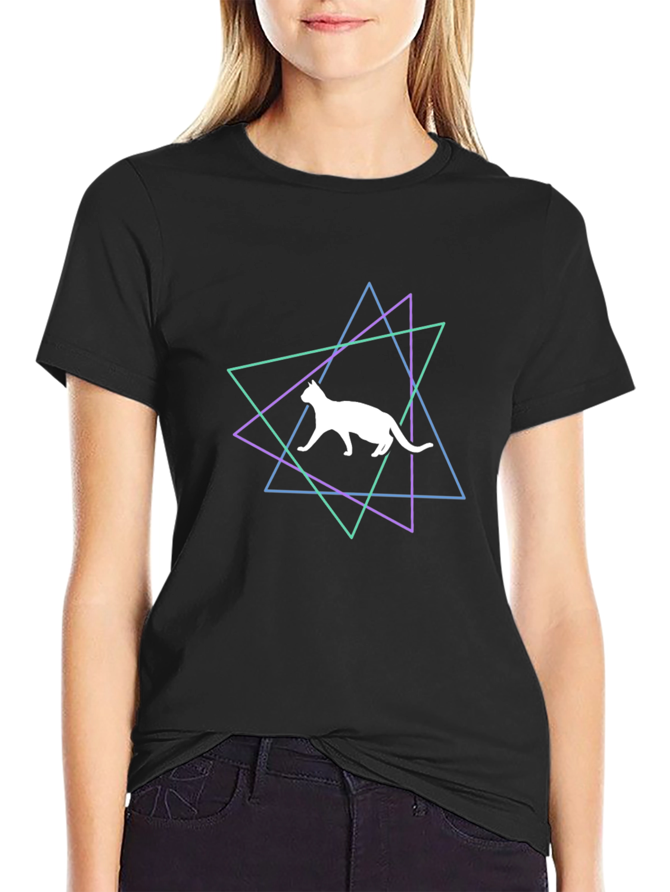 Geometric Cat Graphic T-Shirt