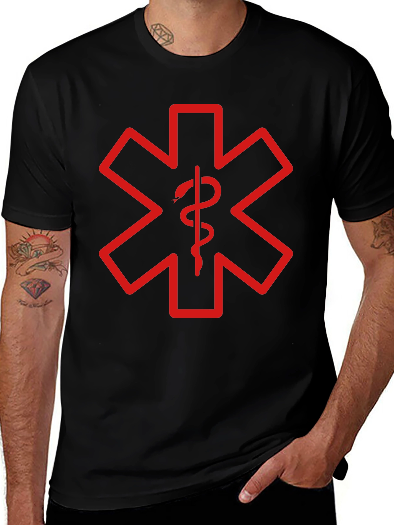 Black T-Shirt with Red Star of Life