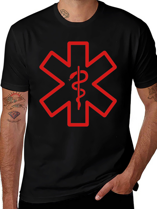 Black T-Shirt with Red Star of Life