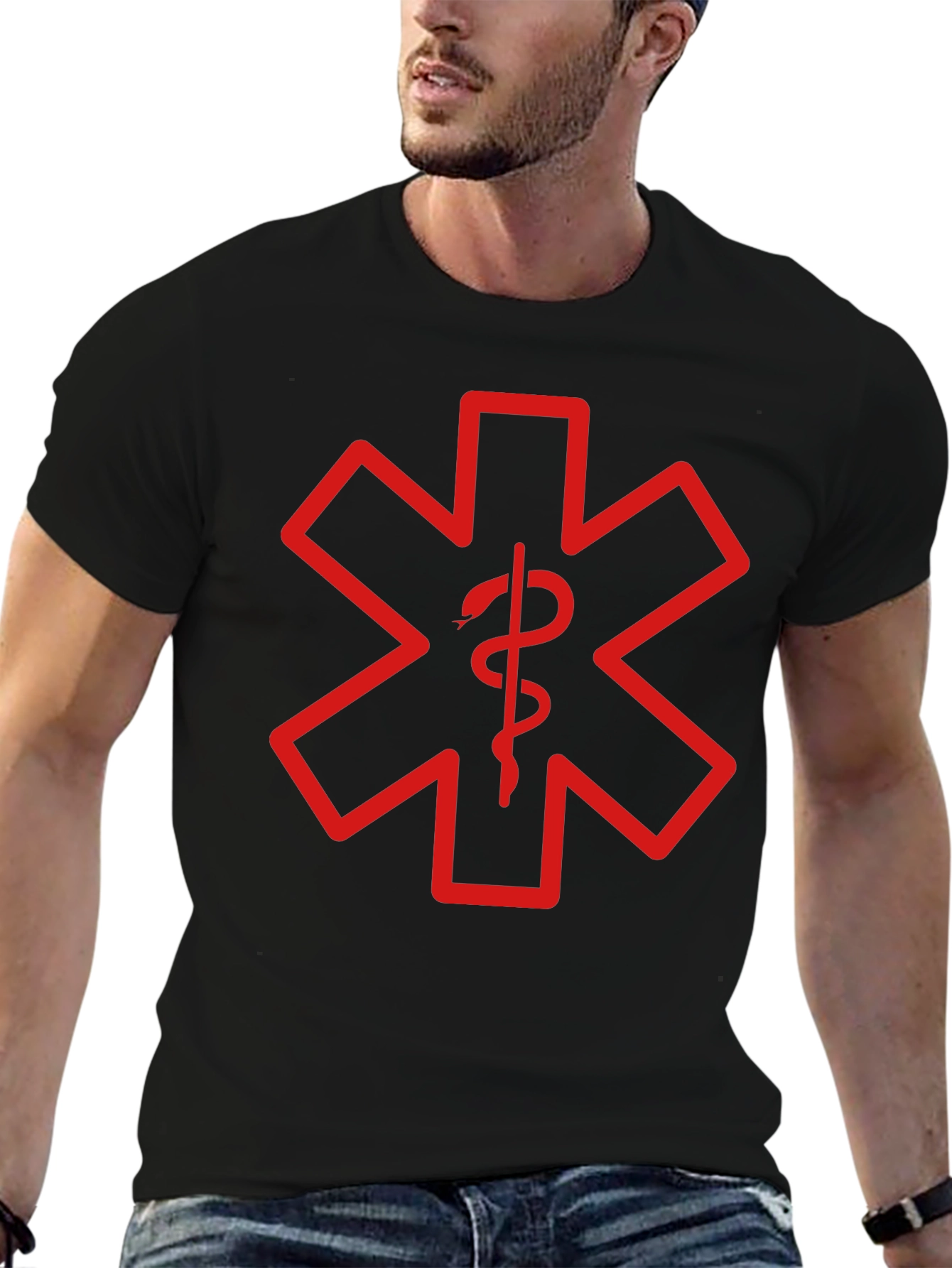 Black T-Shirt with Red Star of Life