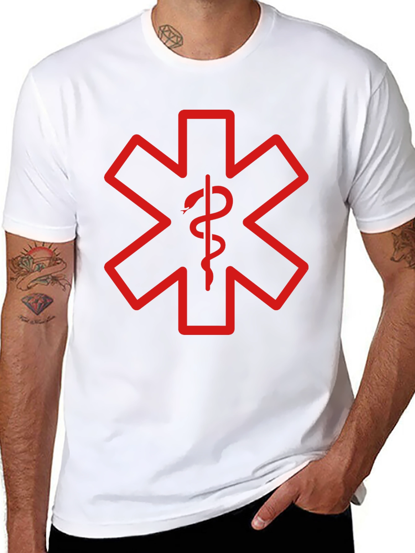 Black T-Shirt with Red Star of Life