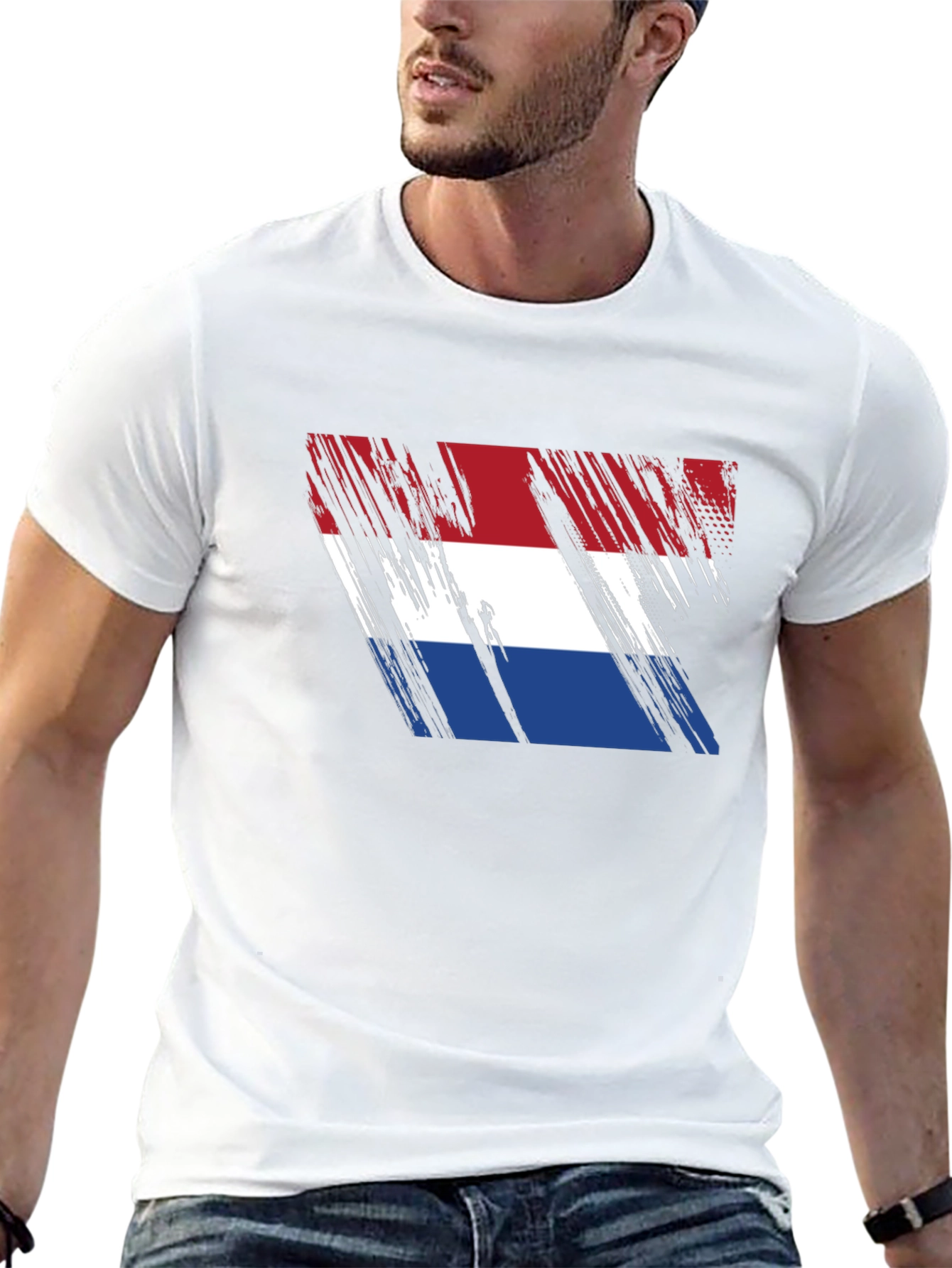 Netherlands Flag Brushstroke Graphic T-Shirt