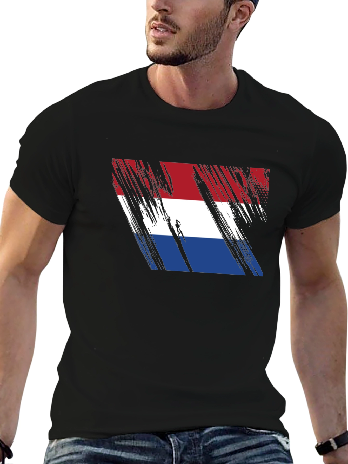Netherlands Flag Brushstroke Graphic T-Shirt