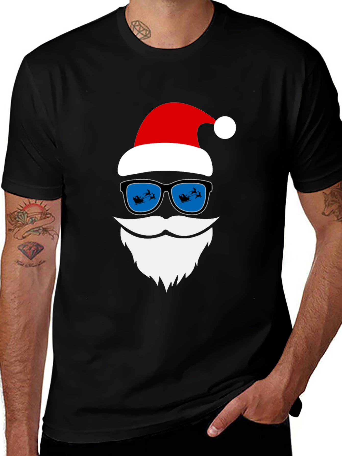 Cool Santa T-Shirt with Sunglasses Christmas Holiday Tee
