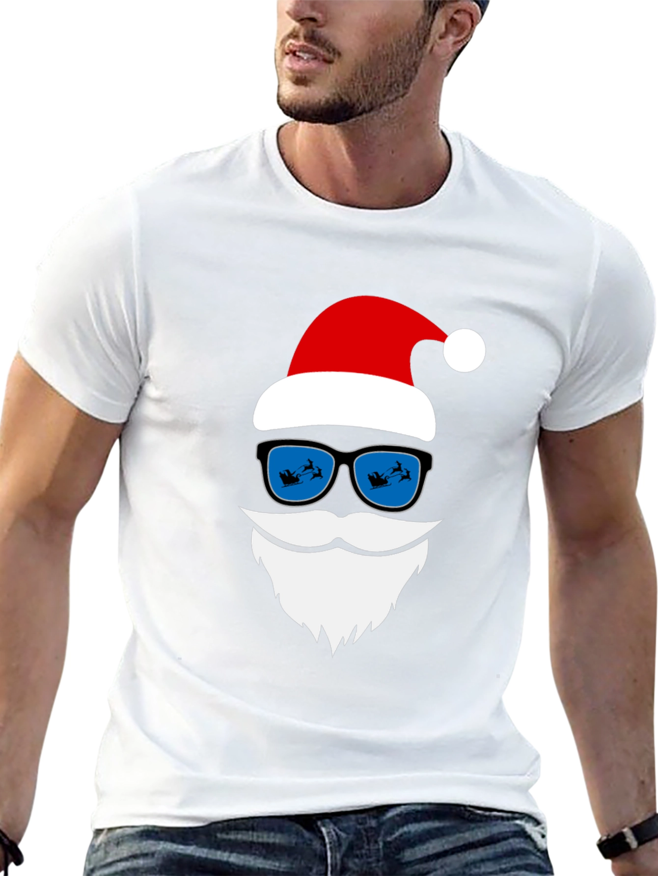 Cool Santa T-Shirt with Sunglasses Christmas Holiday Tee