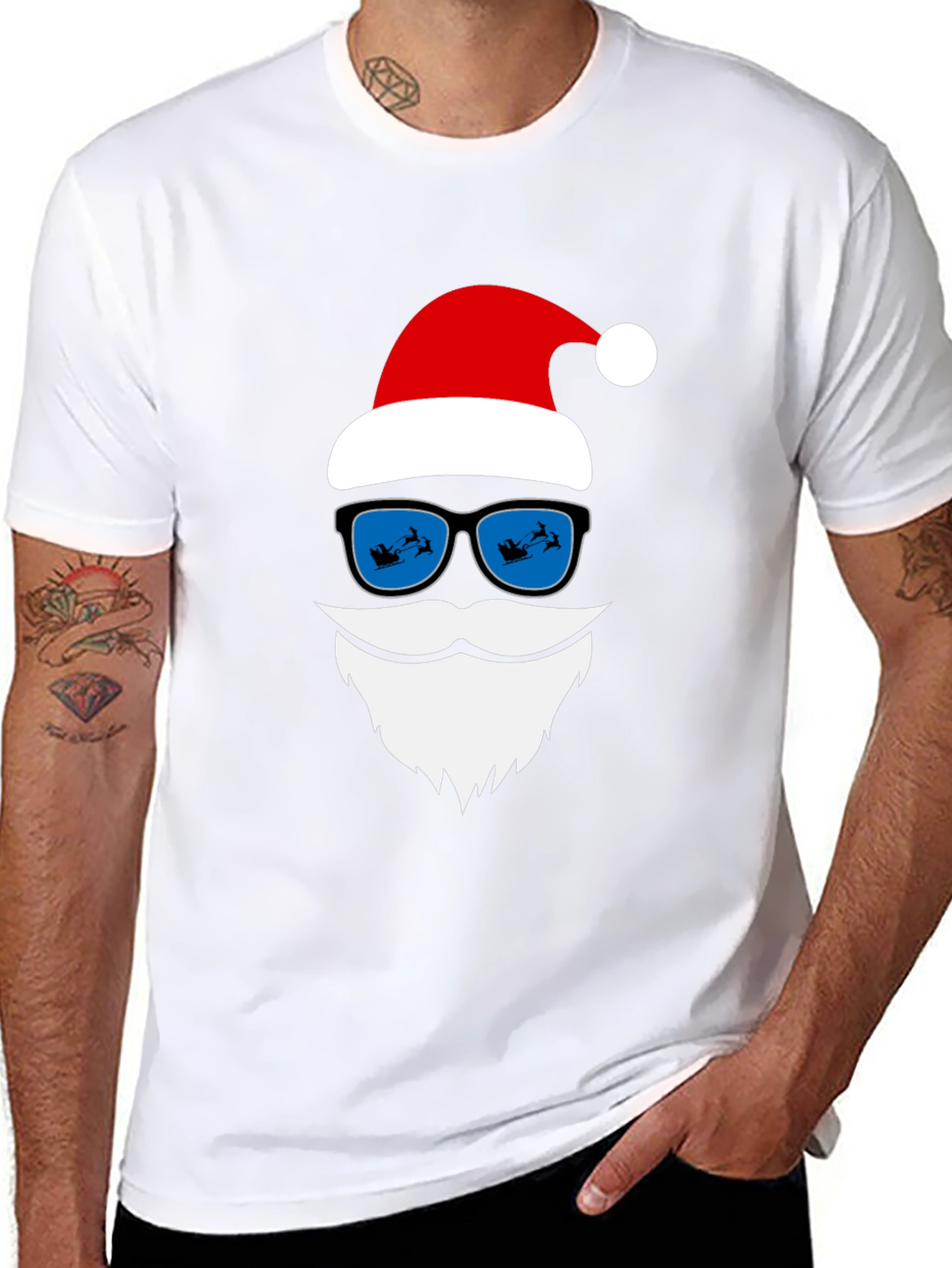Cool Santa T-Shirt with Sunglasses Christmas Holiday Tee