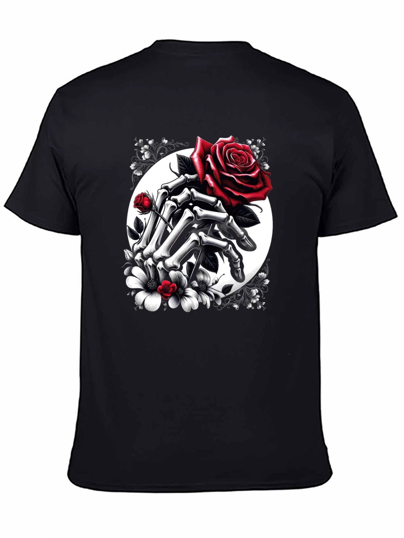 Floral Skull Hands Rose T-Shirt - Gothic Style
