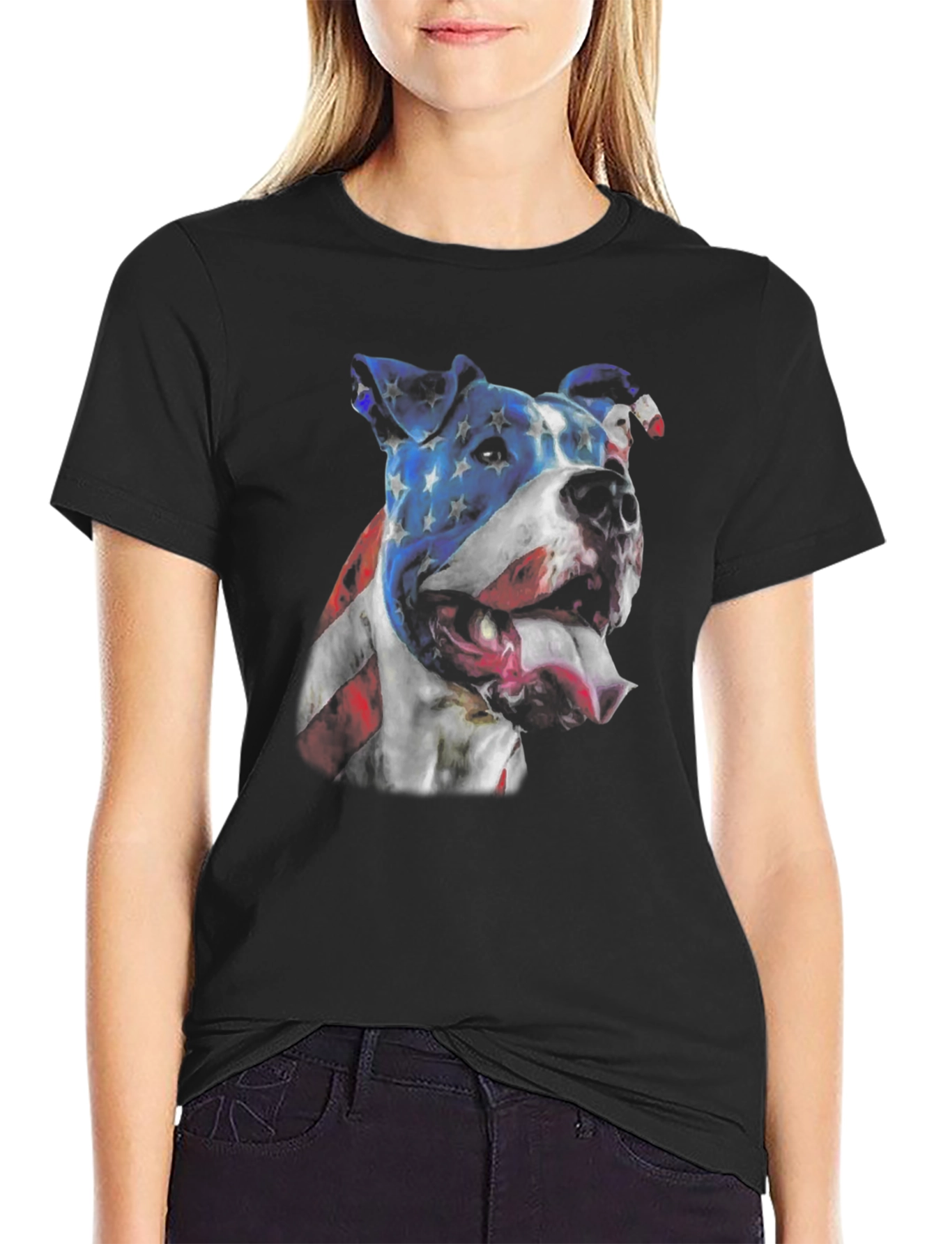 American Flag Dog Graphic Tee - Patriotic Pitbull Shirt