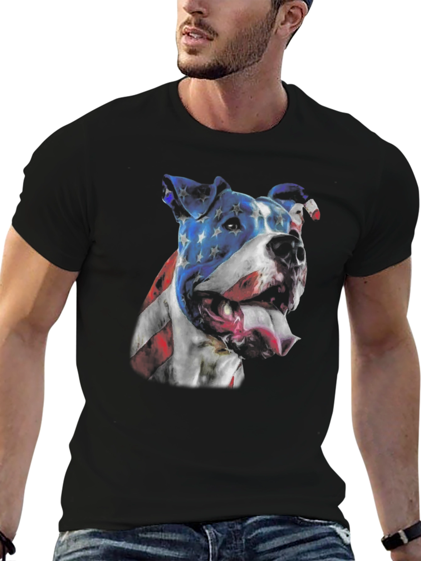 American Flag Dog Graphic Tee - Patriotic Pitbull Shirt
