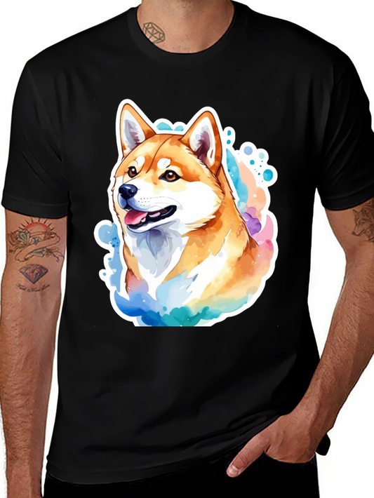Shiba Inu Watercolor Graphic Black T-Shirt