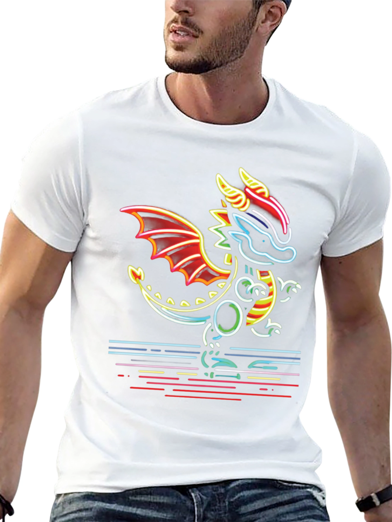 Neon Dragon Graphic Tee - Mens Black T-Shirt