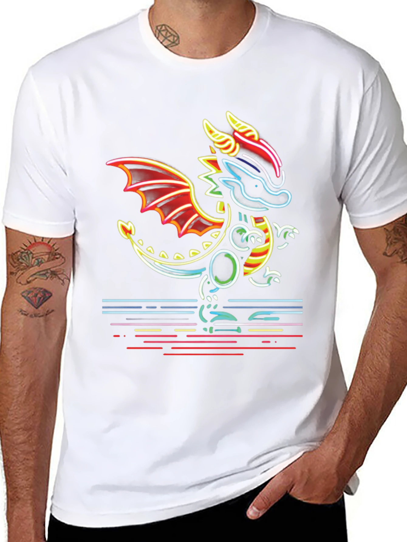 Neon Dragon Graphic Tee - Mens Black T-Shirt