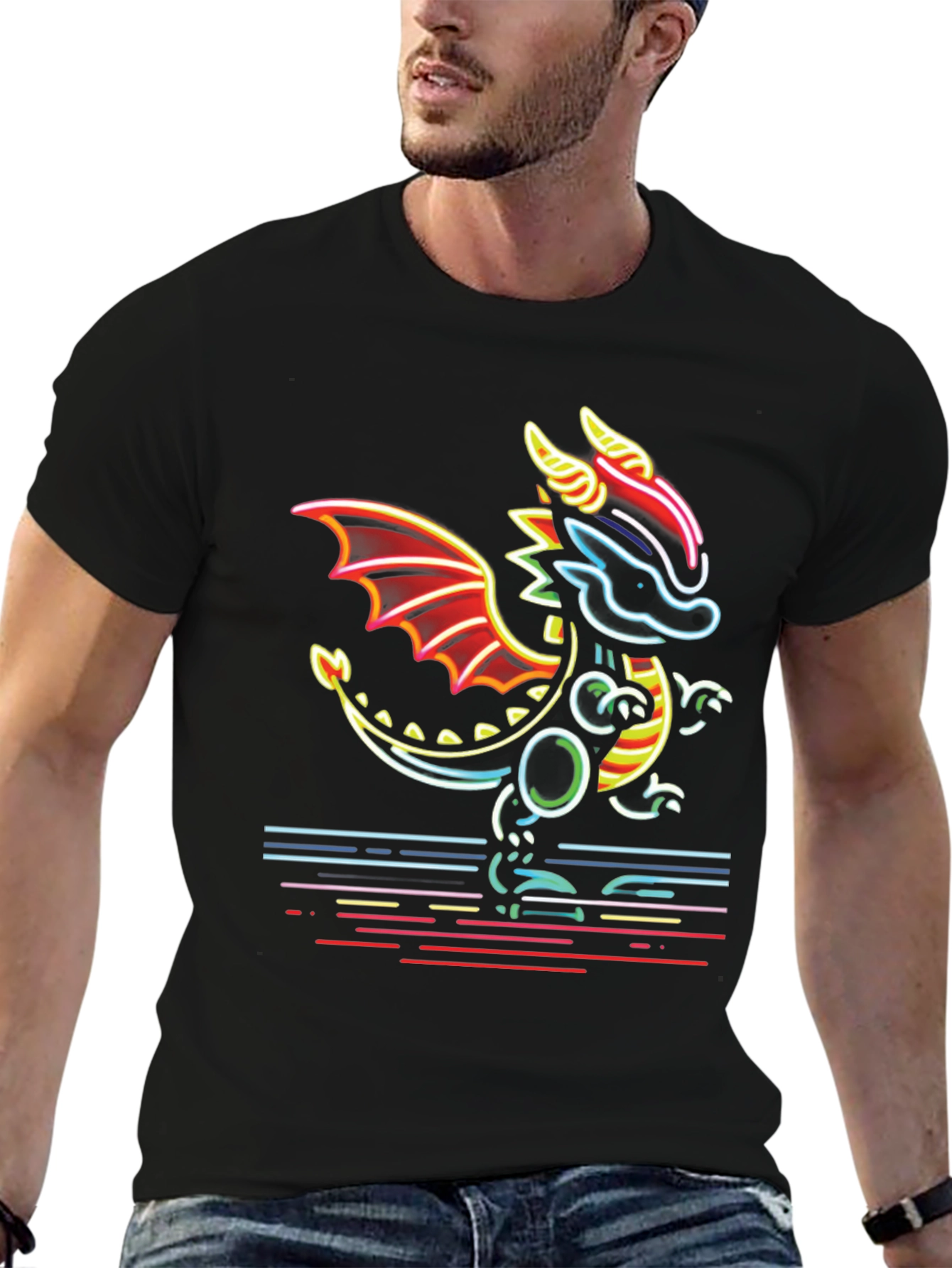 Neon Dragon Graphic Tee - Mens Black T-Shirt