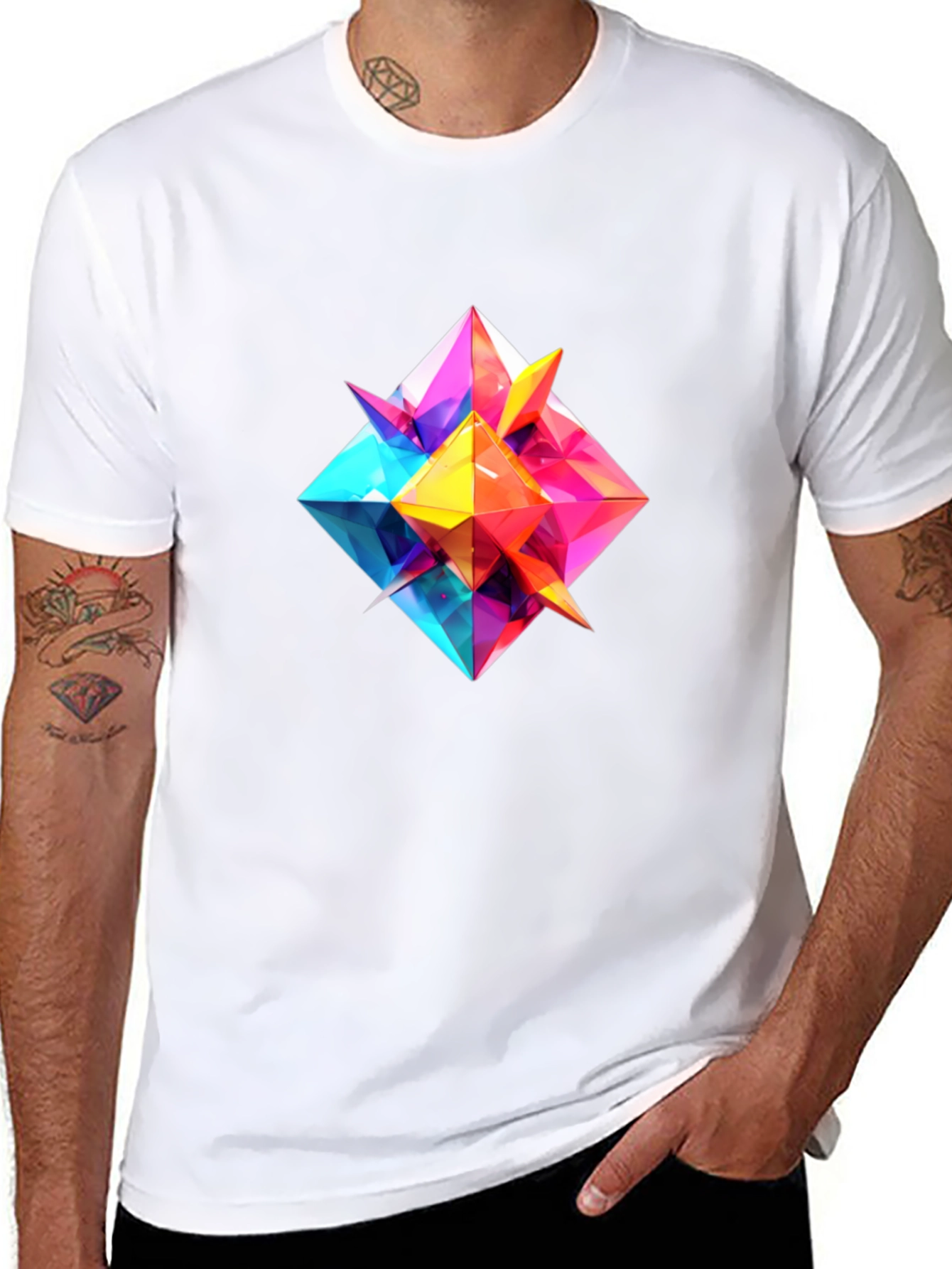 Geometric Prism Graphic Tee - Modern Art Design