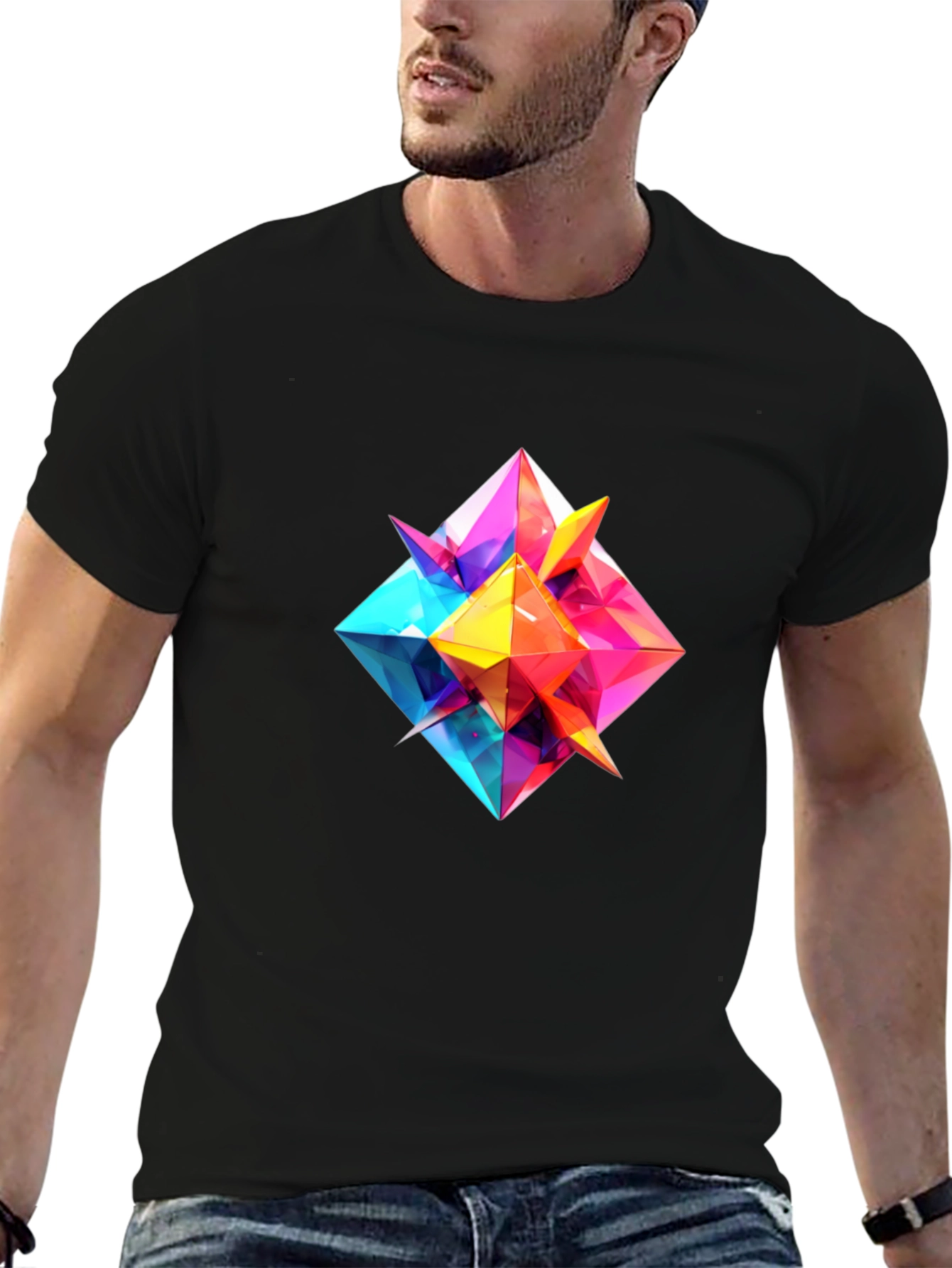 Geometric Prism Graphic Tee - Modern Art Design