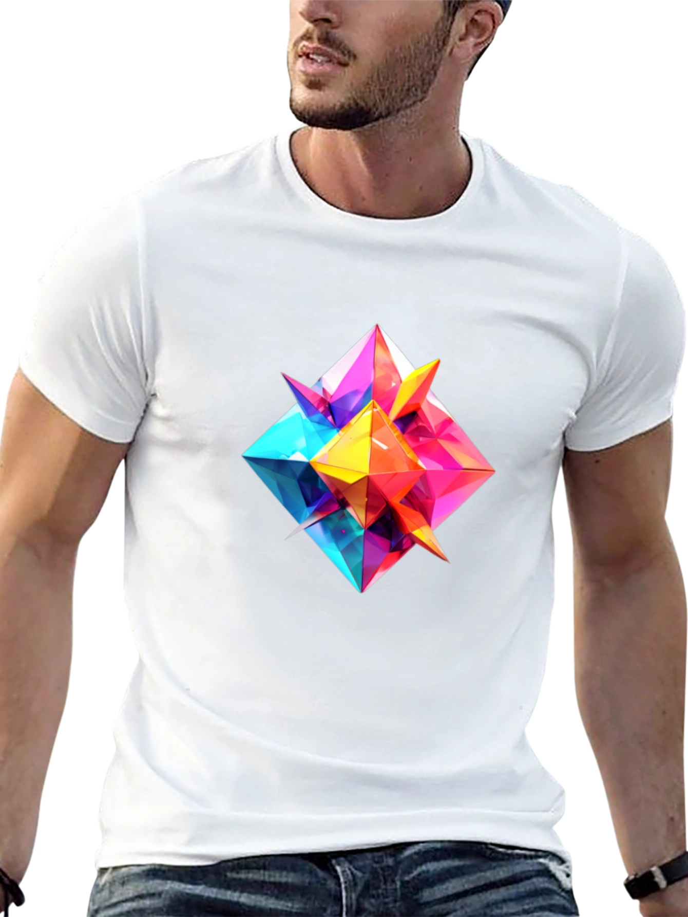 Geometric Prism Graphic Tee - Modern Art Design