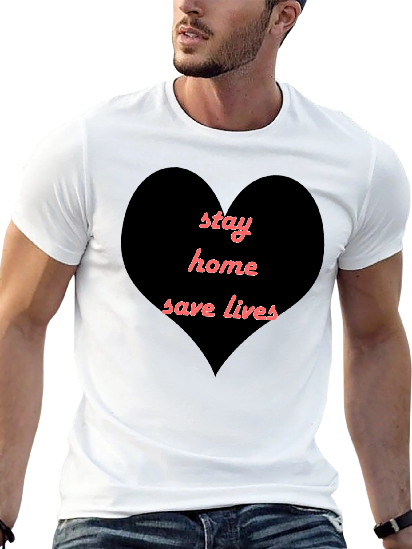 Stay Home Save Lives Heart T-Shirt - Black