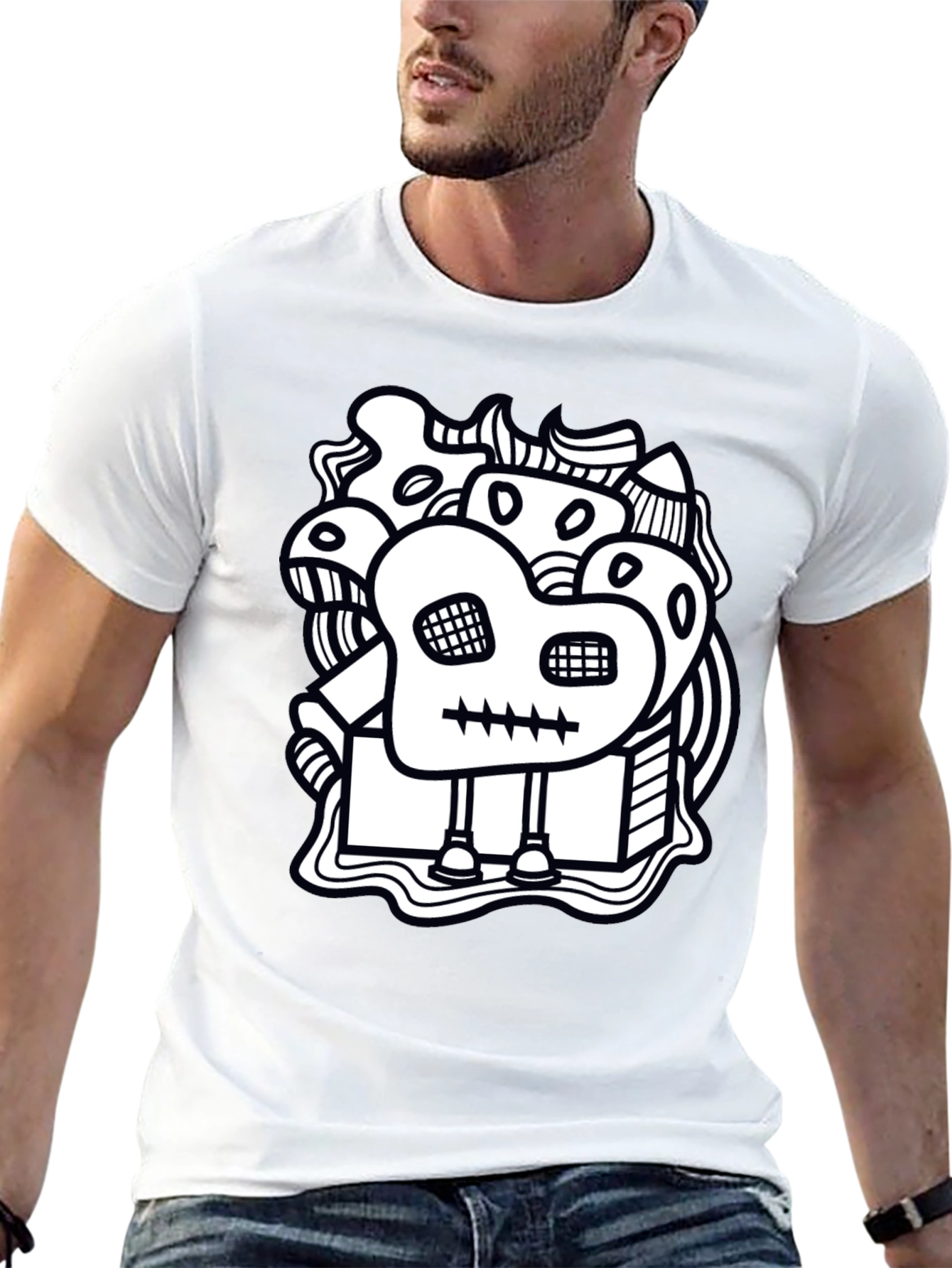 Abstract Doodle Art Graphic Black T-Shirt