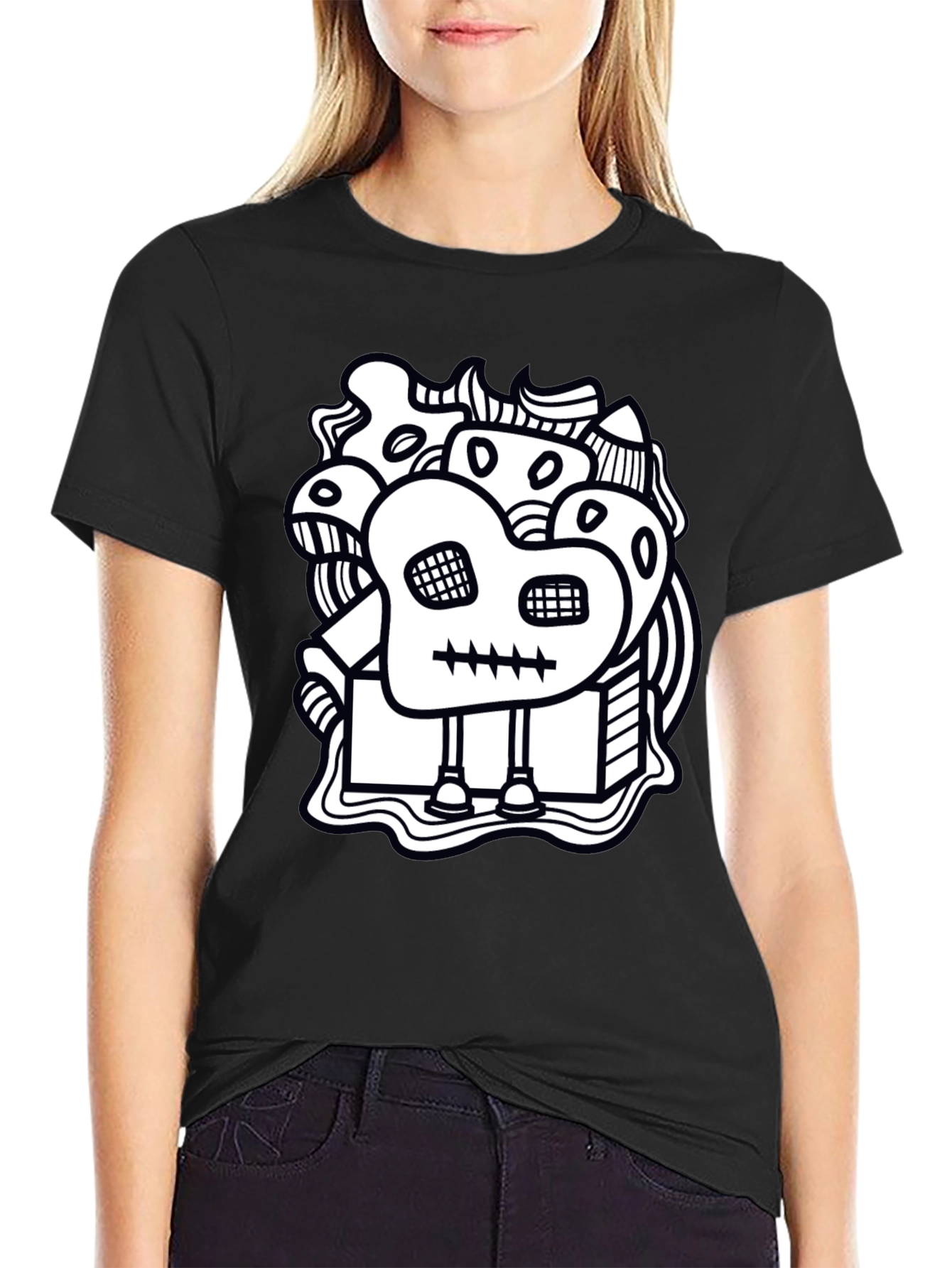 Abstract Doodle Art Graphic Black T-Shirt