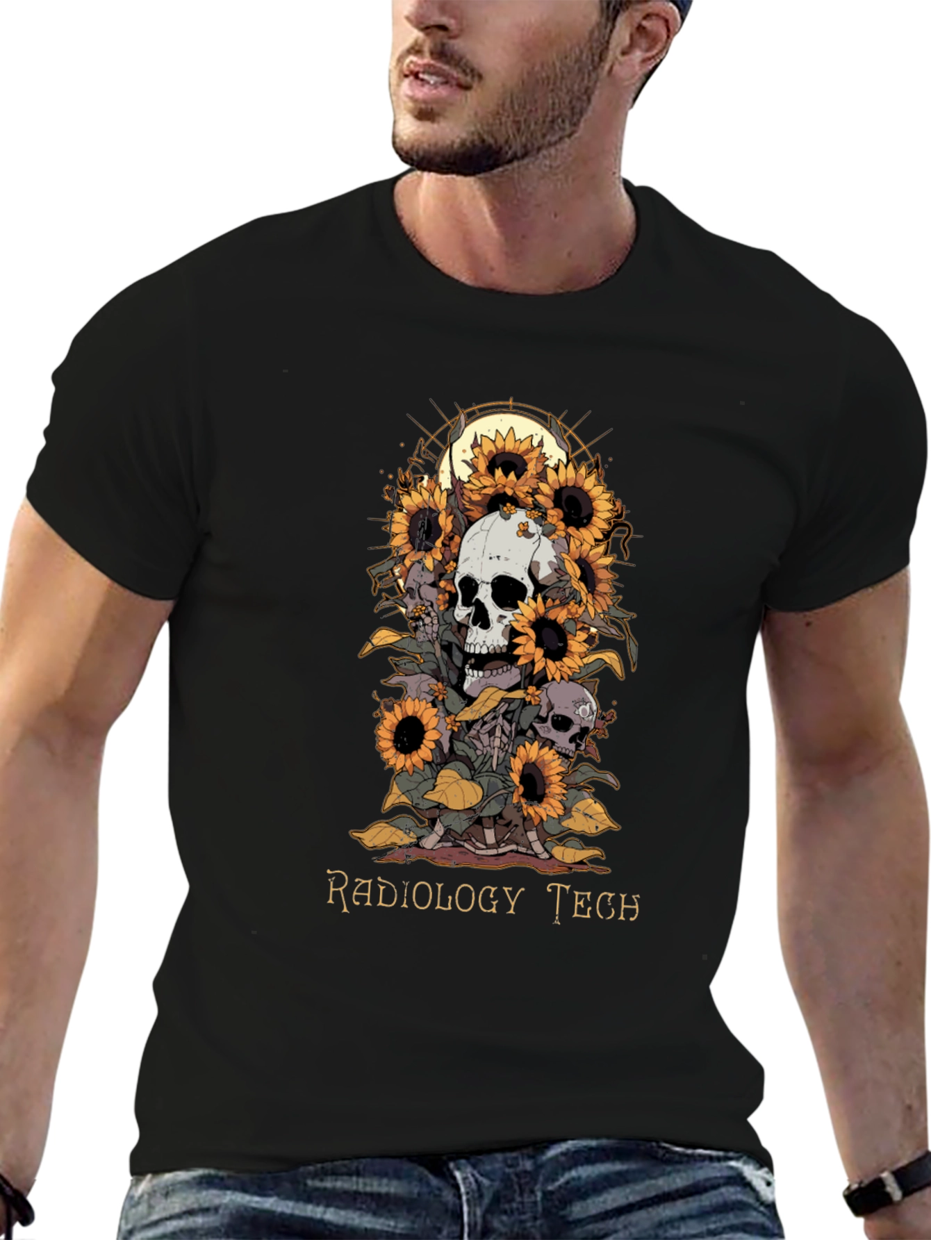 Radiology Tech Skull Sunflower T-Shirt