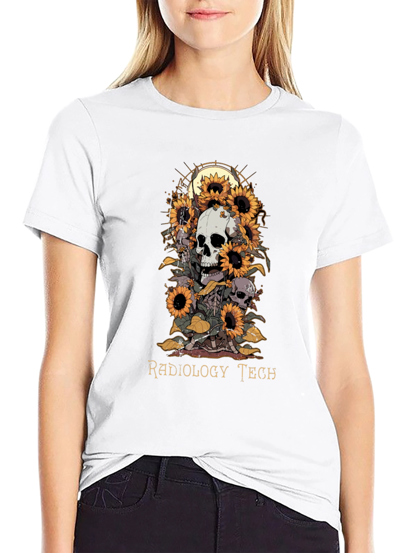 Radiology Tech Skull Sunflower T-Shirt