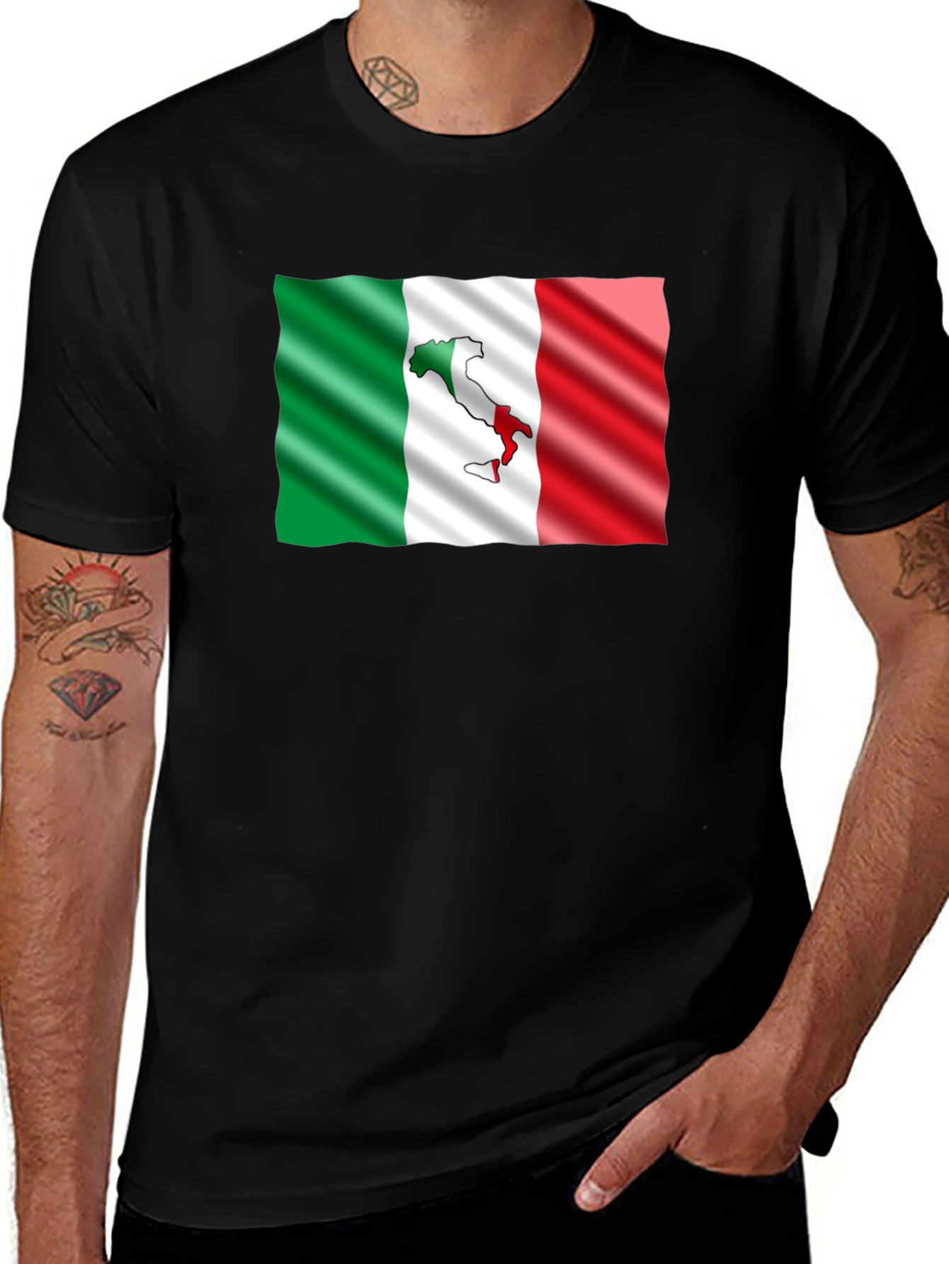 Italy Flag Graphic Tee - Stylish Black T-Shirt