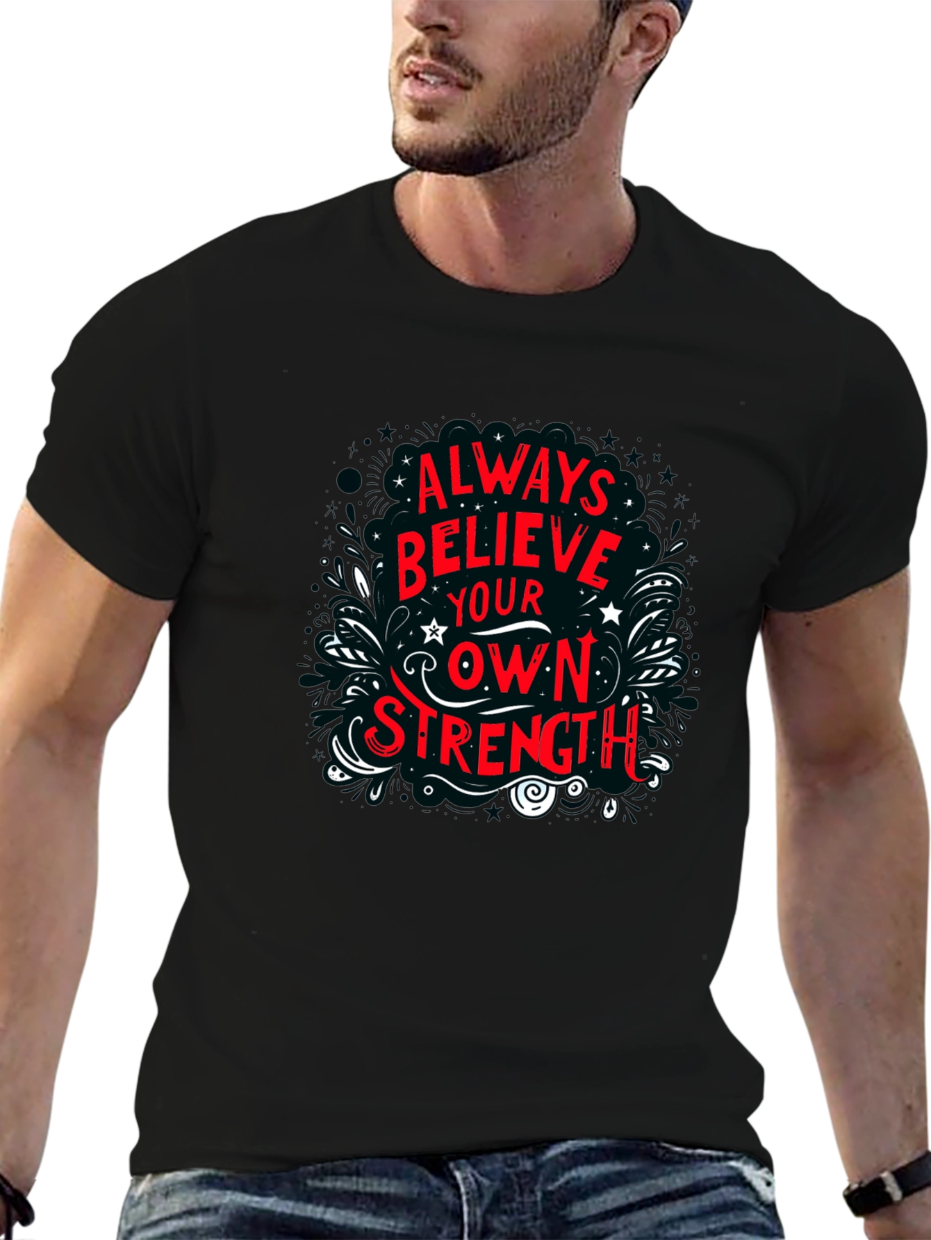 Believe in Your Own Strength Black Graphic Tee