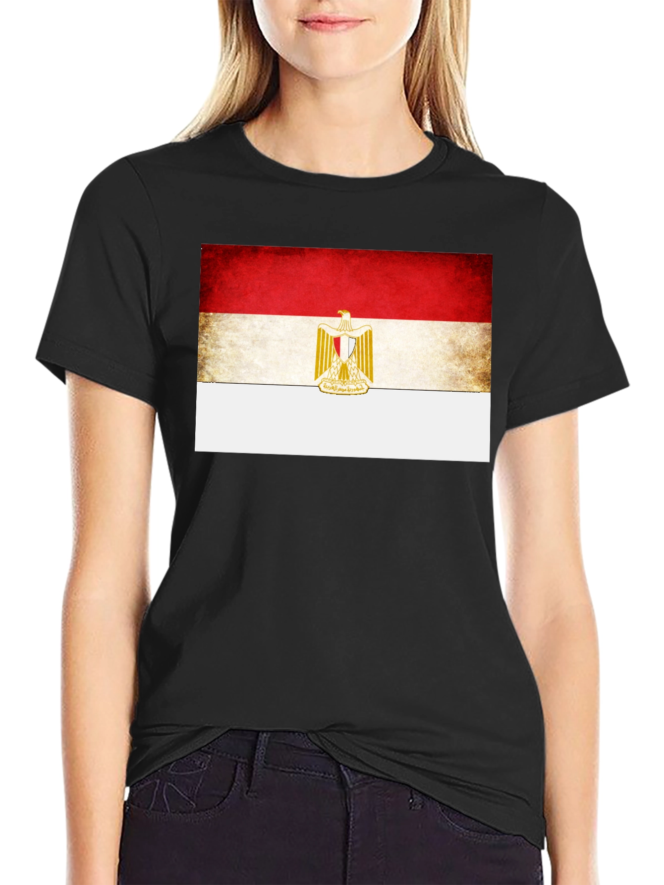 Egypt Flag Graphic Print Black T-Shirt