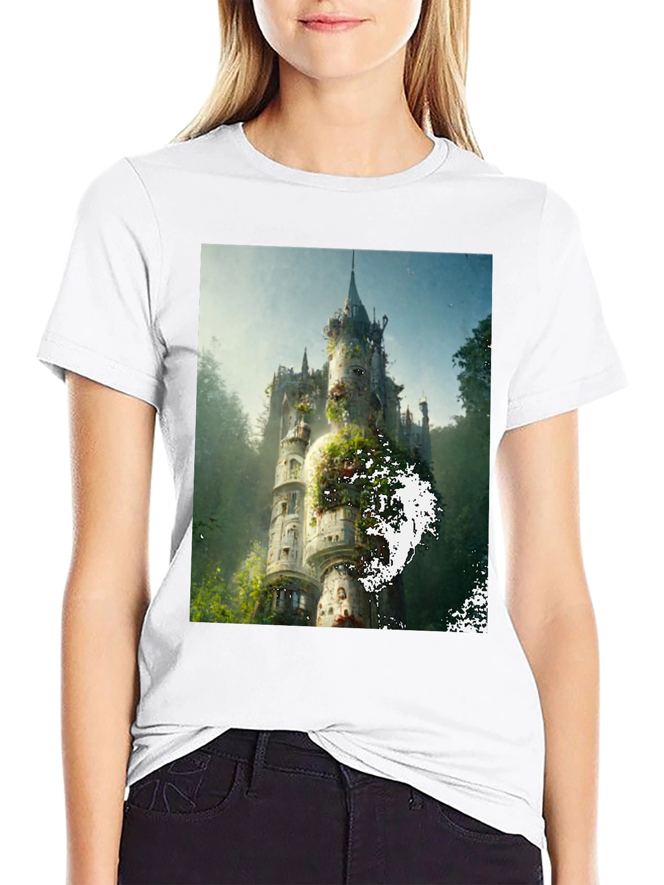 Enchanted Castle Graphic Tee - Black Cotton Comfort